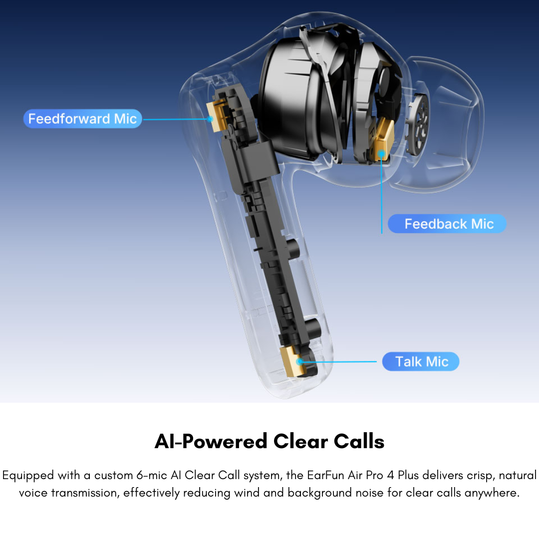 EarFun Air Pro 4+ Hi-Res ANC Earbuds | Bluetooth 6.0 Snapdragon Sound | AI Real-Time Translation & Auracast | Dual Hybrid Driver (1BA + 10mm DD) | 50dB Adaptive Noise Cancelling | 54H Playtime | IP55 Waterproof