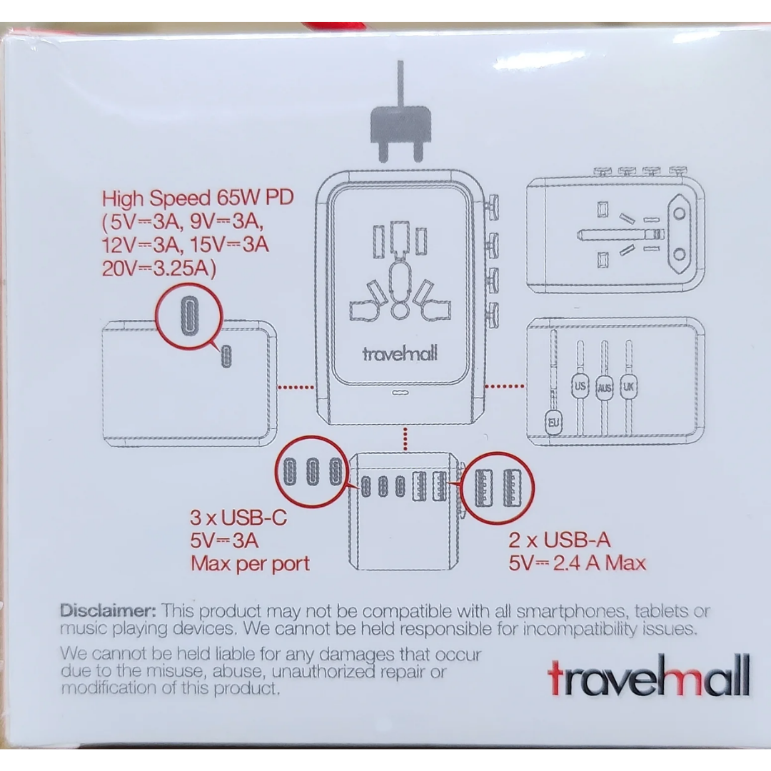 Travelmall GaN 65W PD High Performance Worldwide Travel Adaptor