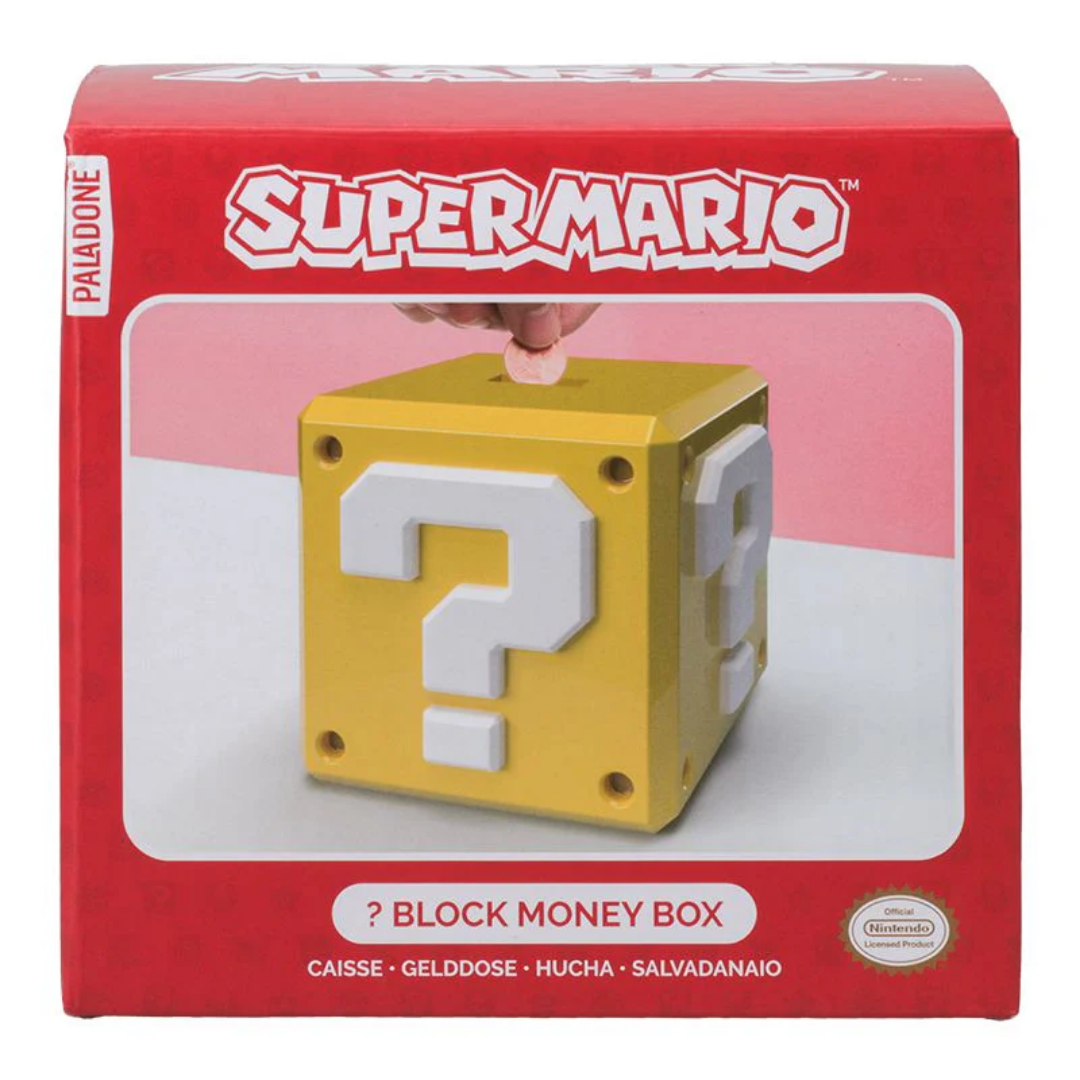 Paladone Super Mario Question Block Money Box | Official Nintendo Licensed Savings Bank | 12cm Square Desktop Coin Bank | Classic "?" Block Collector’s Gift - Shop Now!