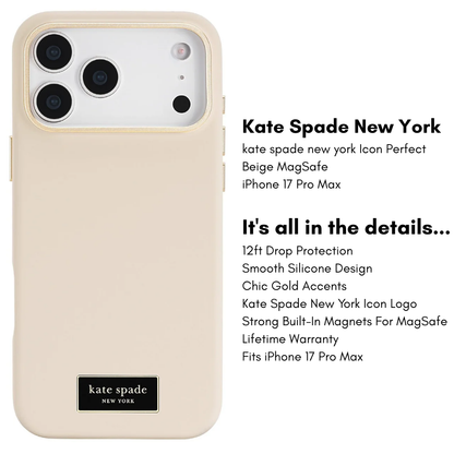 Kate Spade New York Icon Silicone MagSafe iPhone 17 Case – Gold Accents, 12ft Drop, MagSafe Compatible