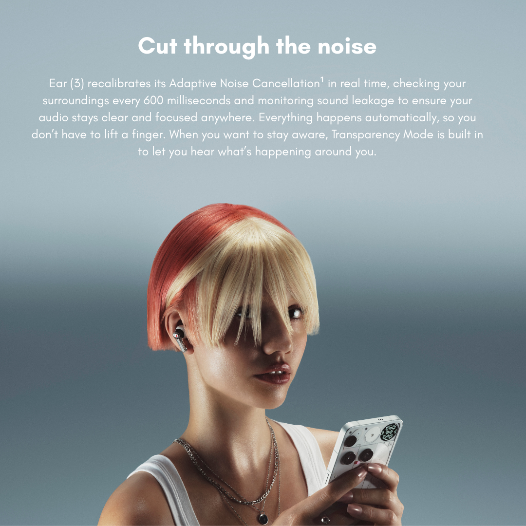 Nothing Ear 3 charging case with Super Mic talk button in matte white