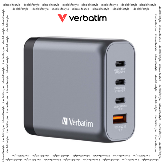 Verbatim GNC-140 GaN Charger 140W with 2 x USB-C PD 140W / 1 x USB-C PD 20W / 1 x USB-A QC 3.0 (EU/UK/US)