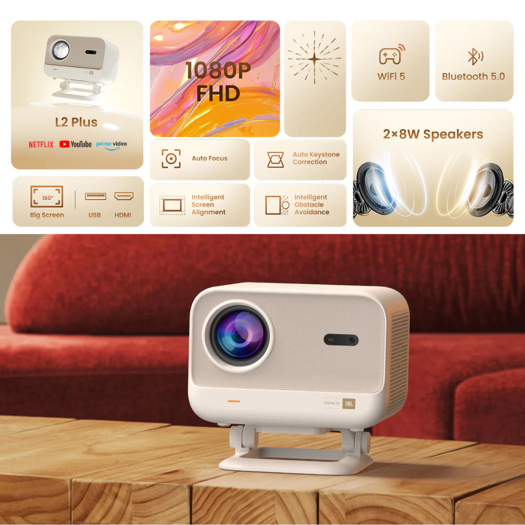 Yaber L2 Plus 1080P FHD Projector | 460 ISO Lumens, SOUND BY JBL, Auto Focus/Keystone, Licensed Netflix, Dual 5G WiFi
