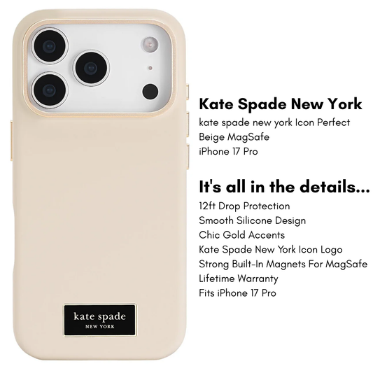 Kate Spade New York Icon Silicone MagSafe iPhone 17 Case – Gold Accents, 12ft Drop, MagSafe Compatible