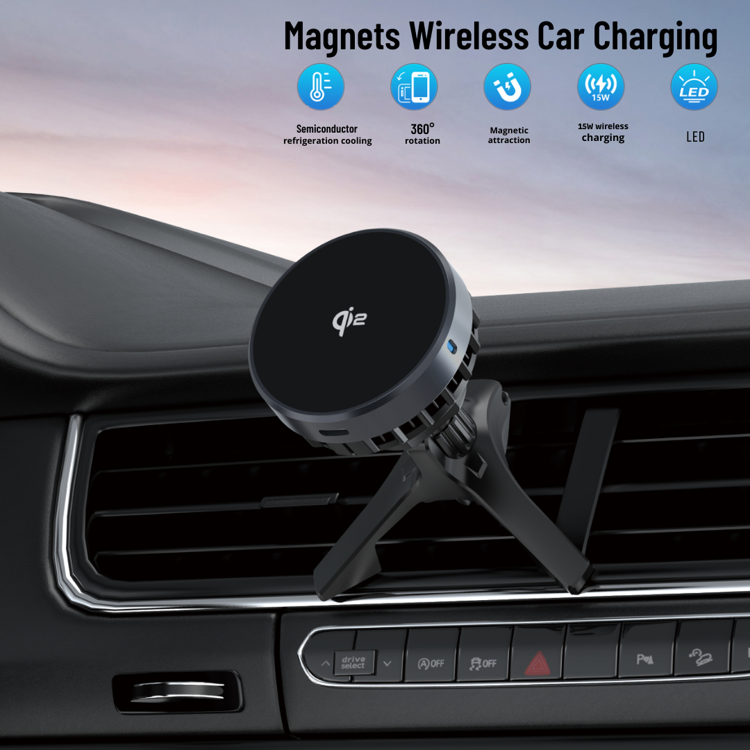 WiWU CH-319 Qi2.0 Car Mount  Wireless Charger with Semiconductor Refrigeration[Cooling Fast Charging], 360° Rotation Magnetic Car Charger