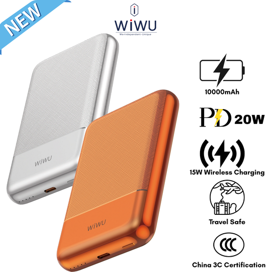 WiWU Silver Seraph 10000mAh Magnetic Power Bank | 9mm Alloy Unibody, 20W PD Fast Charging, 15W Wireless