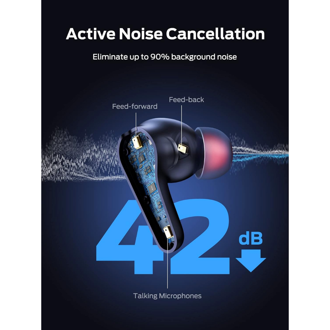 Monster Clarity 8.0 ANC Hybrid Active Noise Cancelling Wireless Earbuds, 42dB in-Ear Earphones Deep Bass with 6 Mics, Bluetooth 5.2, 50H Play Time with Wireless Charging Case for Android iOS Gaming