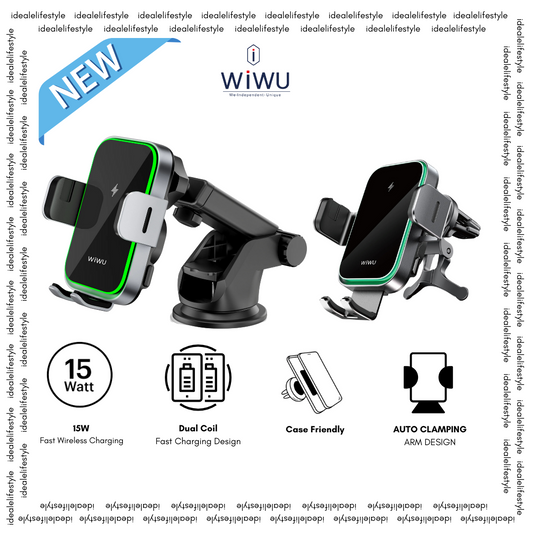 WiWU Car Mount CH-313 2 in 1 Universal Car Phone Holder for Air Vent Dashboard 15W Wireless charging Phone Stand in car 360 rotation Phone mount