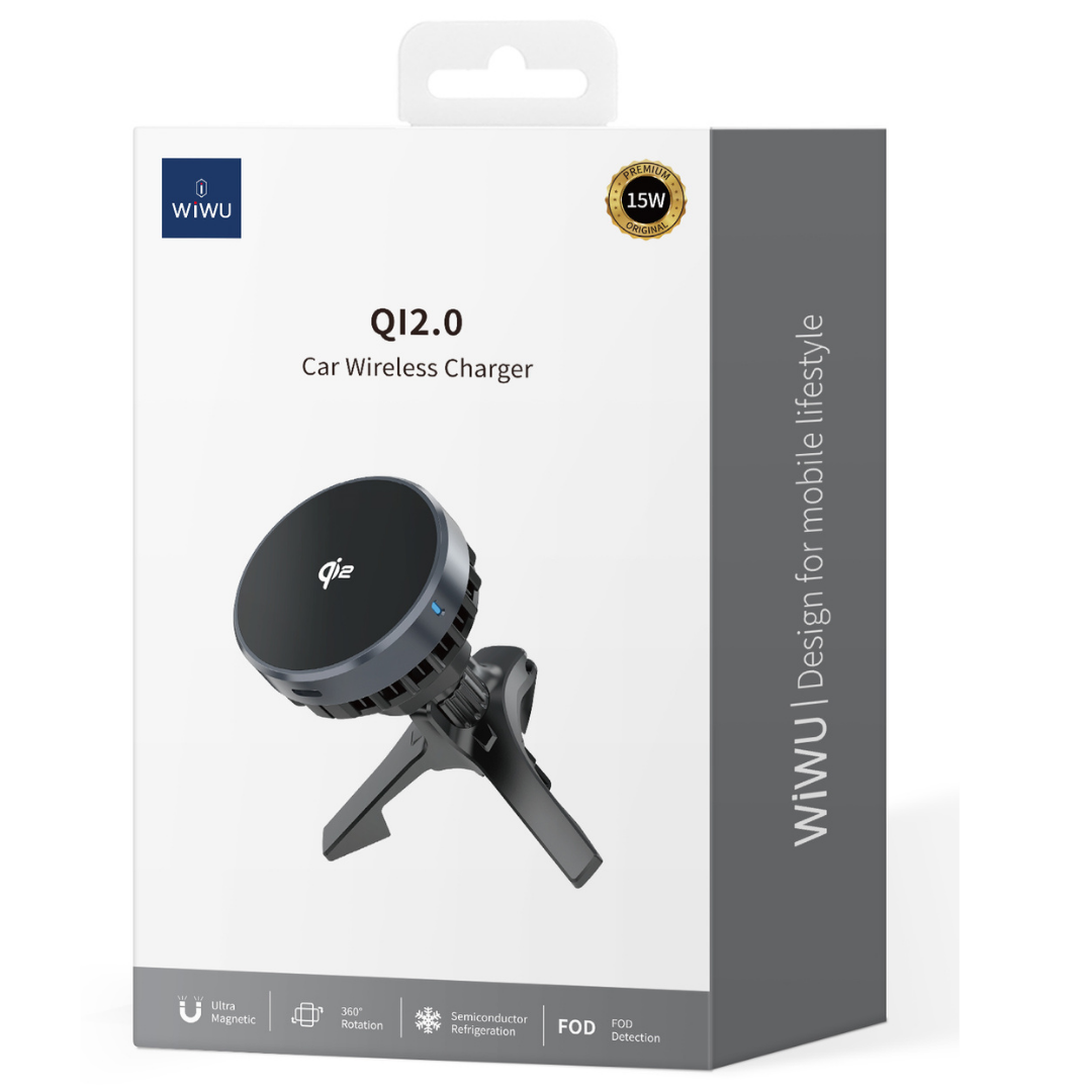 WiWU CH-319 Qi2.0 Car Mount  Wireless Charger with Semiconductor Refrigeration[Cooling Fast Charging], 360° Rotation Magnetic Car Charger