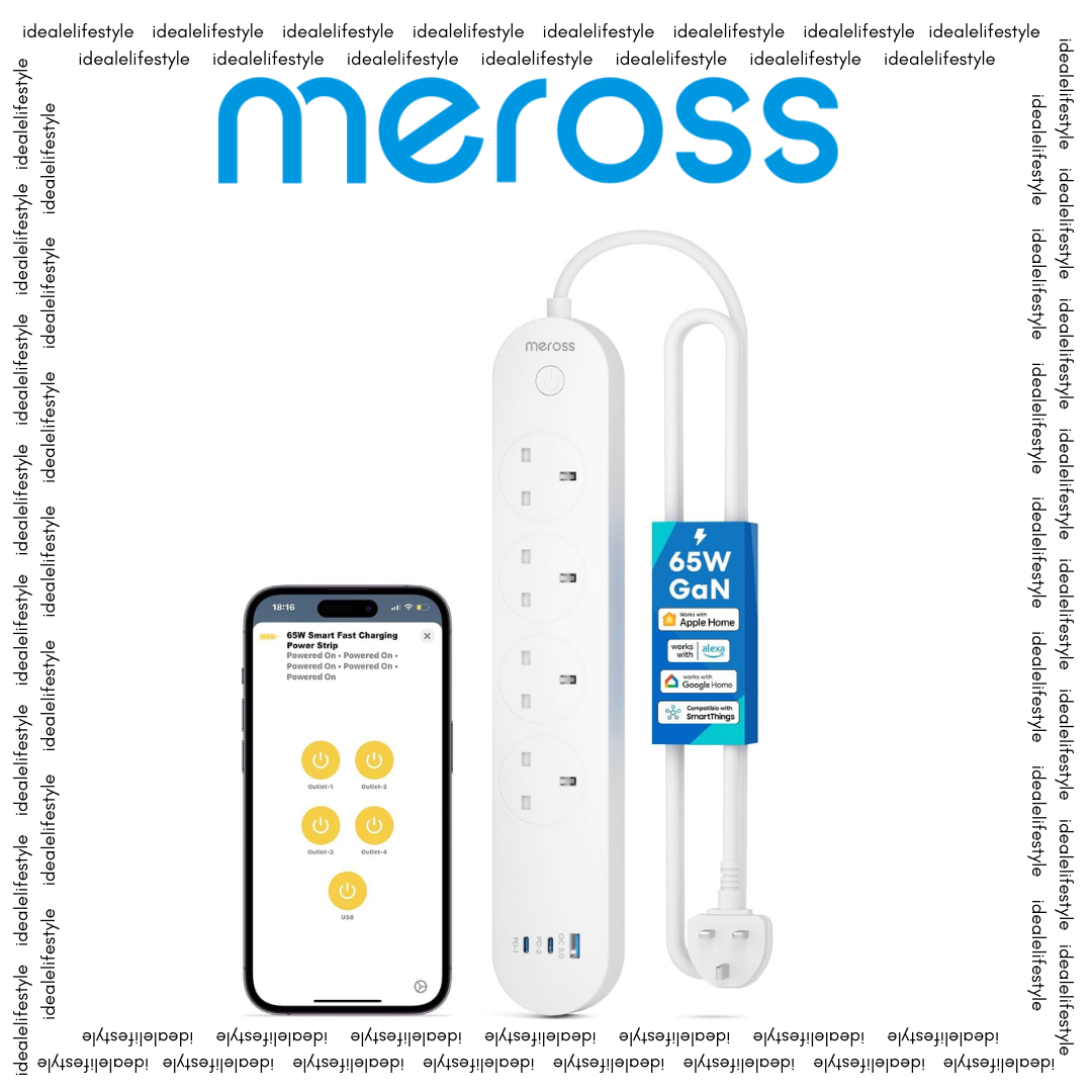 Meross Smart Power Strip, 65W GaN Fast Charger, 4 Outlet + 2 USB C + 1 USB A, WiFi Plug with 2 PD Ports, Support Apple HomeKit, Alexa, Google Home and SmartThings, Voice/Remote Control, 2.4GHz Only