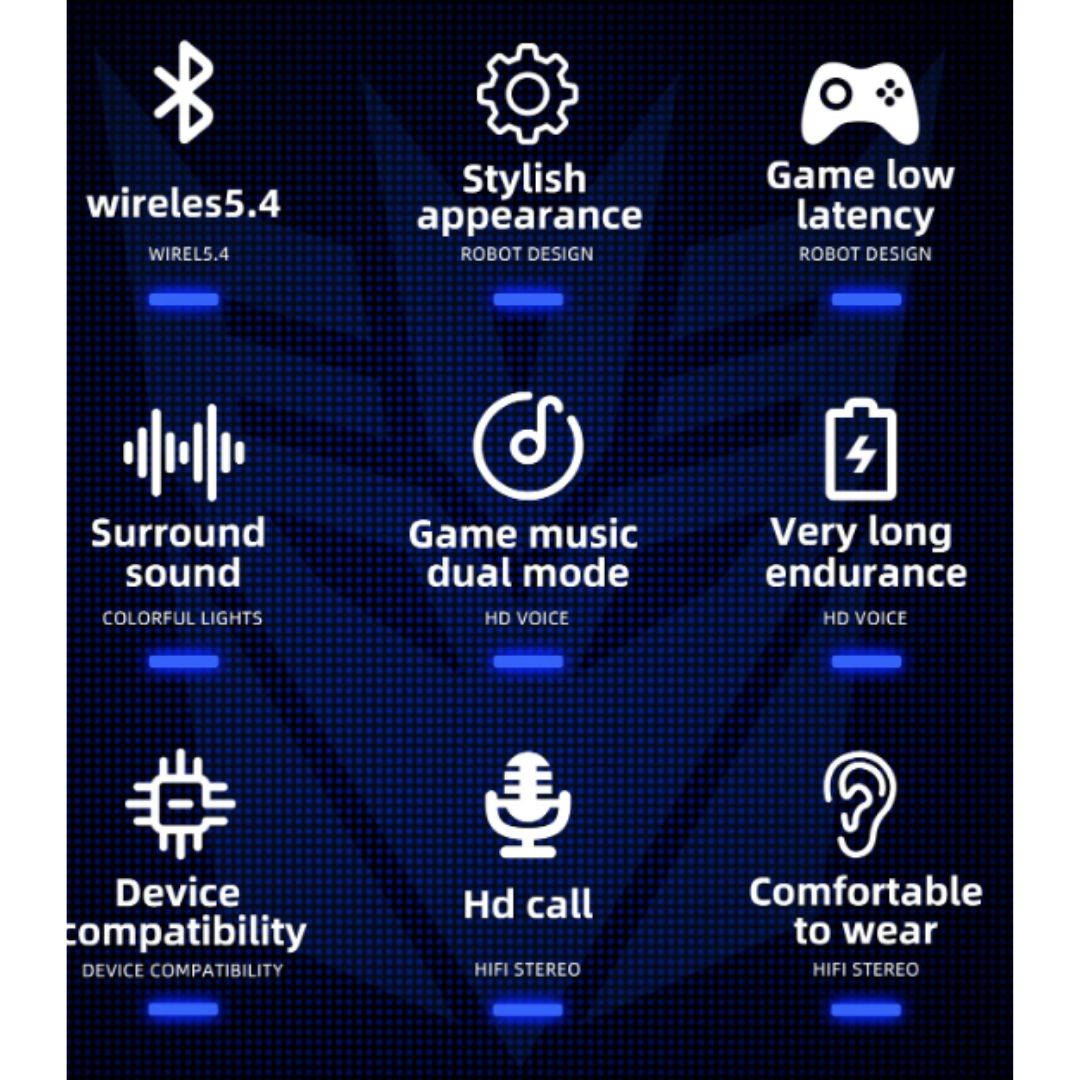 Transformers TF-T71 Bluetooth 5.4 Earphones | Hi-Fi 3D Stereo Sound | 24H Battery Life | Sport Waterproof Intelligent Touch Control Gaming TWS