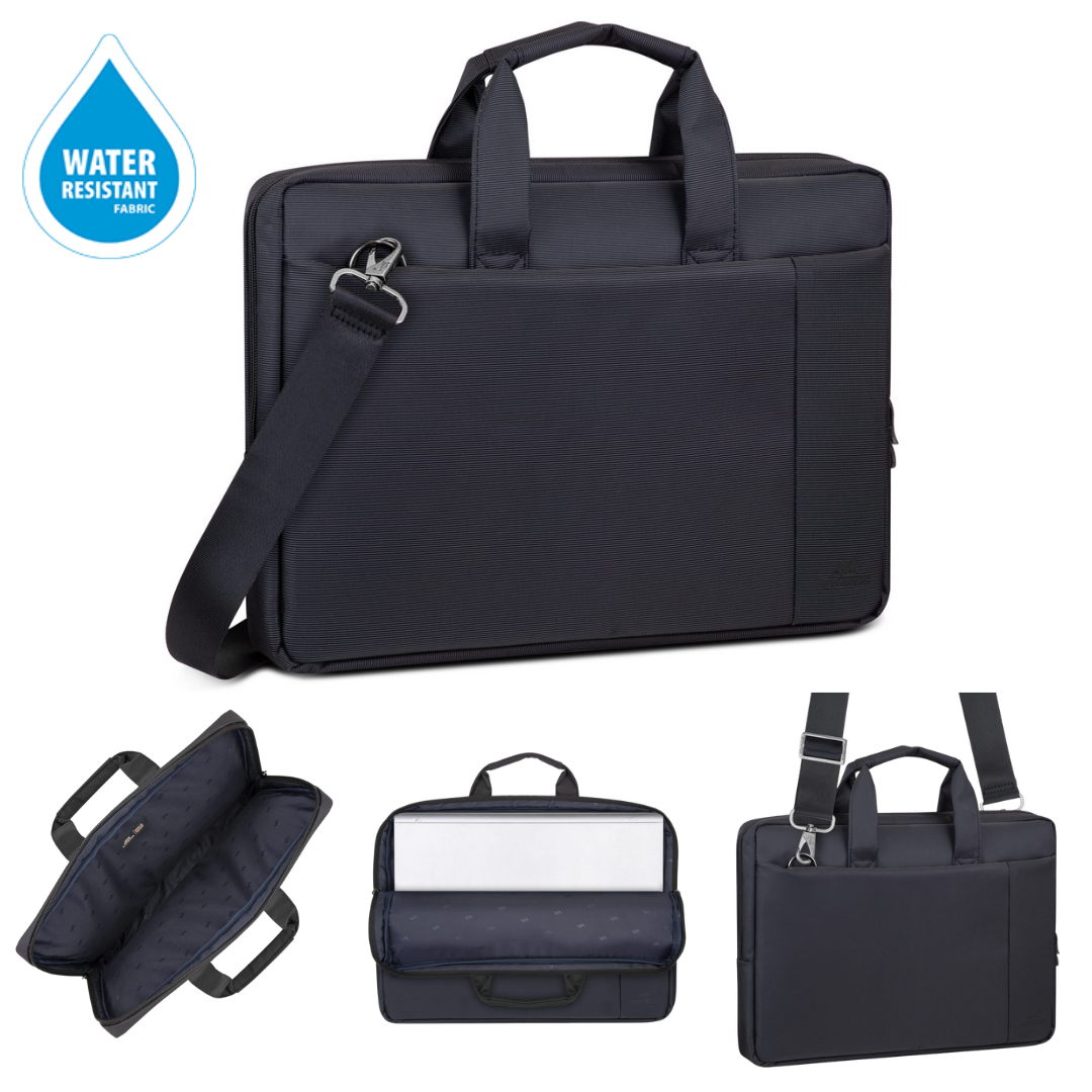 Rivacase Central 8231 Laptop Bag 15.6" Black | Water Resistant Padded Notebook Bag | Compatible MacBook Pro 15, Tablet Pocket