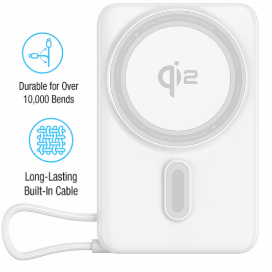 WiWU Mag Pro 10000mAh Magnetic Wireless Power Bank Qi2.0 15W Fast Charging Digital Display Built-in USB-C Cable Portable Charger