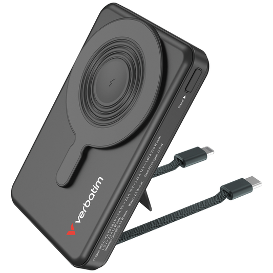 Verbatim 10000mAh 5-in-1 Magnetic Wireless Power Bank | Built-in USB-C & Lightning Cables