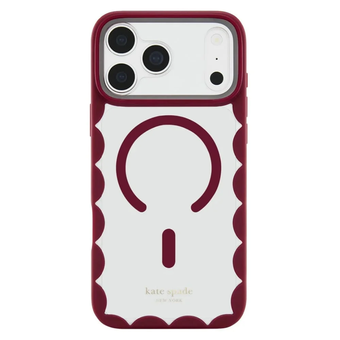 kate spade new york Scallop Cherry Glaze MagSafe Case for iPhone 18 Pro Max 18 Pro Crystal Clear Red Scalloped 12ft Drop