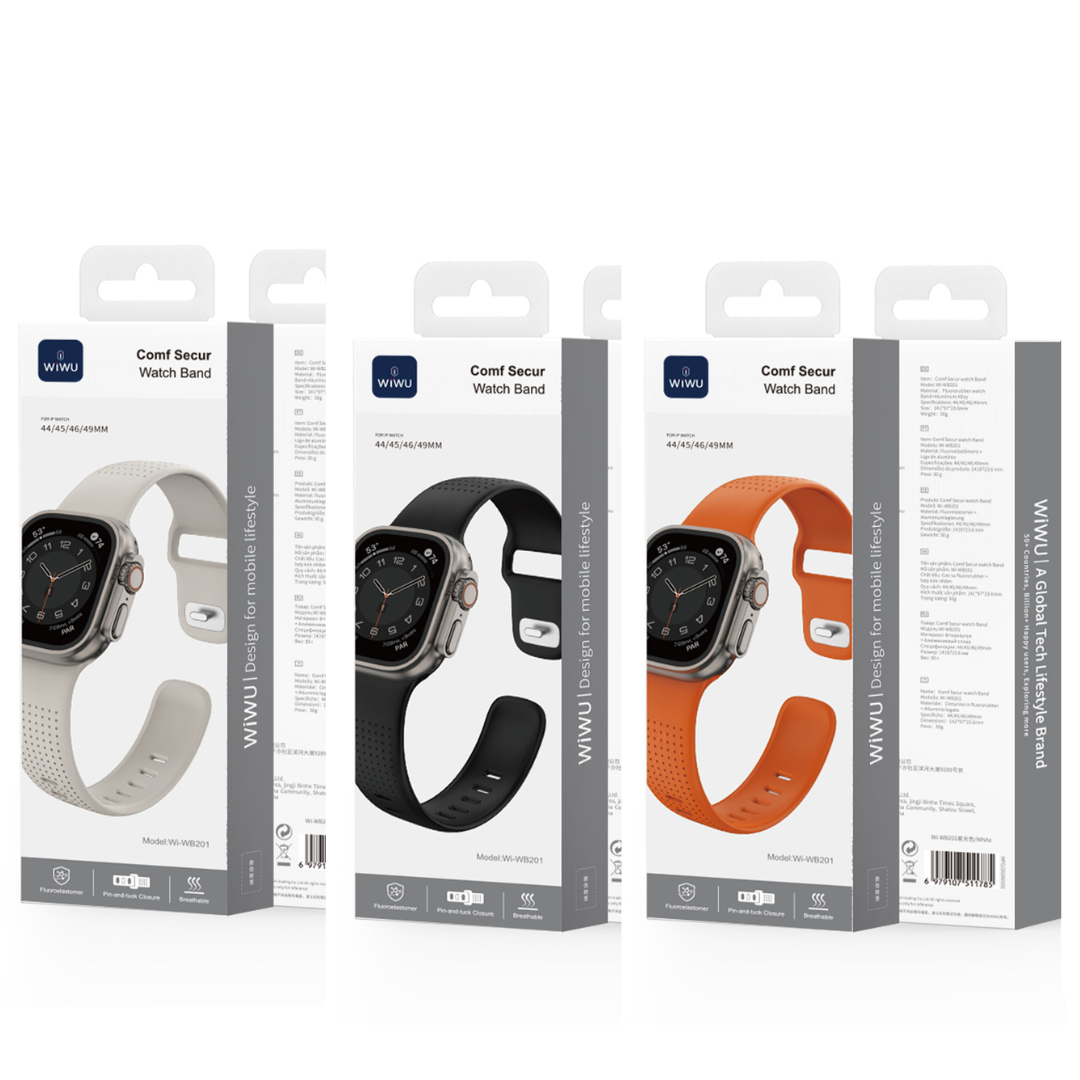 WiWU Comf Secur Fluororubber Watch Band Wi-WB201 Soft Durable Strap for 44/45/46/49mm Smartwatch Sweatproof Skin-Friendly Replacement Band