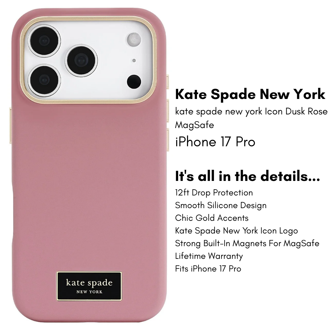 Kate Spade New York Icon Silicone MagSafe iPhone 17 Case – Gold Accents, 12ft Drop, MagSafe Compatible