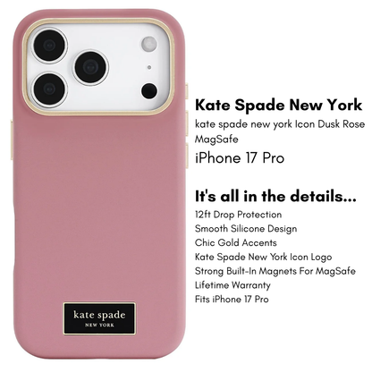 Kate Spade New York Icon Silicone MagSafe iPhone 17 Case – Gold Accents, 12ft Drop, MagSafe Compatible
