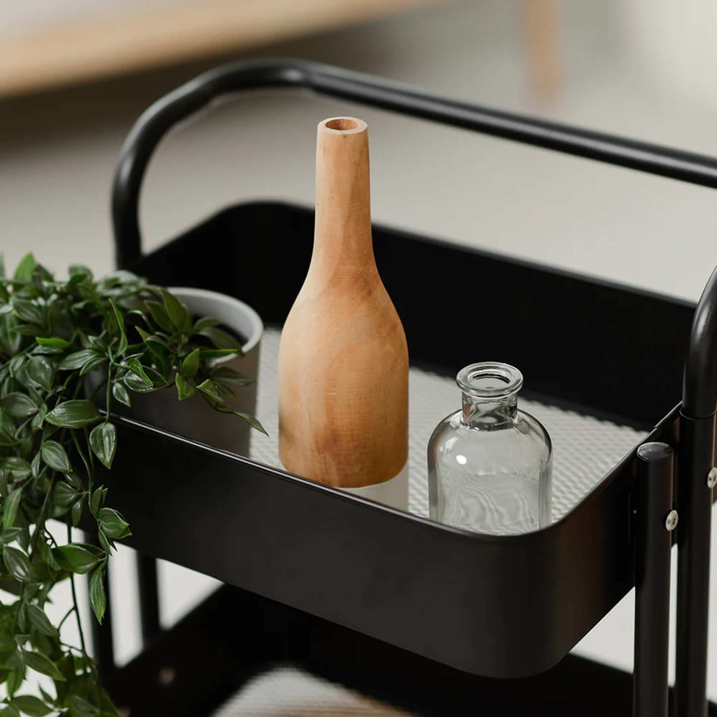 RENE Cielo Matte Black 3-Tier Kitchen Service Trolley Cart, Metal Storage & Serving Rack