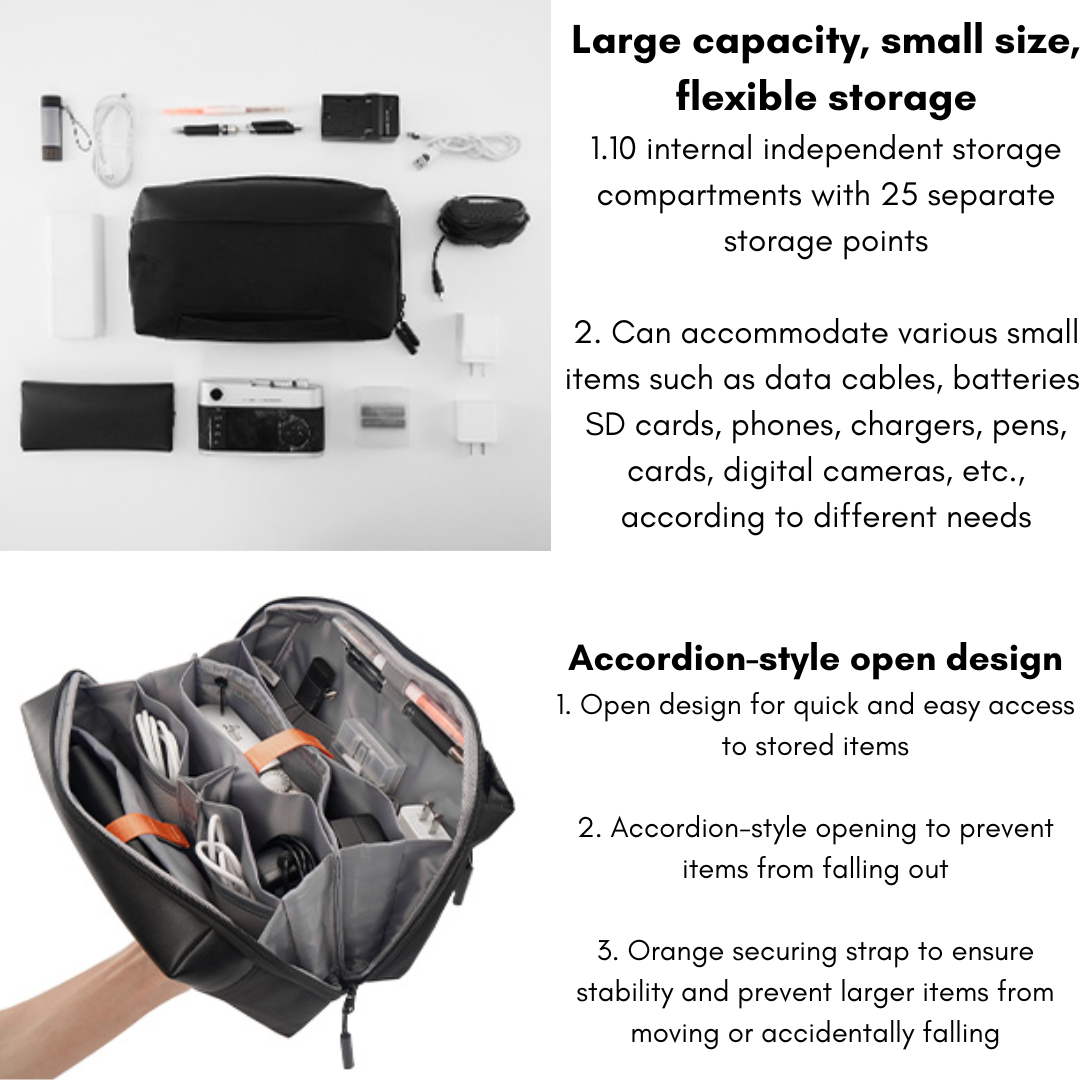 WiWU Warriors XPRO Tech Pouch 4L Electronics Organizer | Water-Resistant Vlog Camera Bag with YKK Aquaguard Zipper | 180° Clamshell Opening Travel Cable Pouch | Fits 7.9-inch Tablet, Power Bank, SD Cards