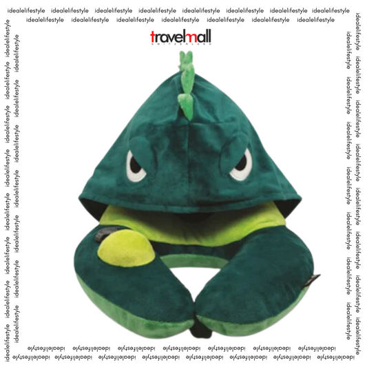 Travelmall 3D Inflatable Nursing Neck Pillow with Patented Pump and Hood (Dinosaur)