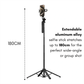 WiWU Wi-SE012 180cm selfie stick fully extended in tripod mode with a smartphone mounted and the dual fill lights visible.