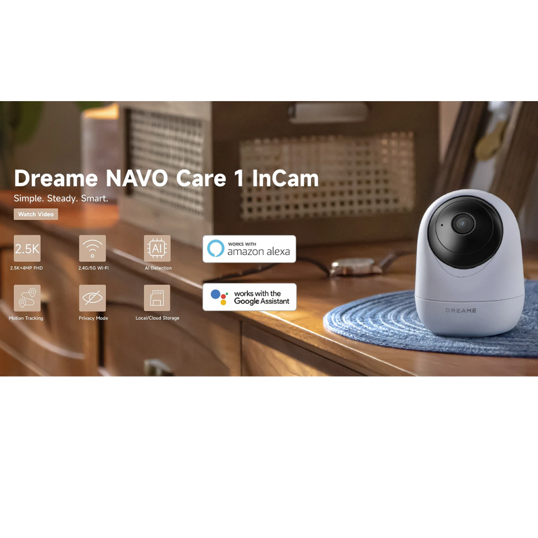 Dreame NAVO Care 1 Indoor Camera 2.5K Ultra HD Smart WiFi Camera AI Motion Detection 350° Pan Night Vision 2-Way Audio Home Security Camera