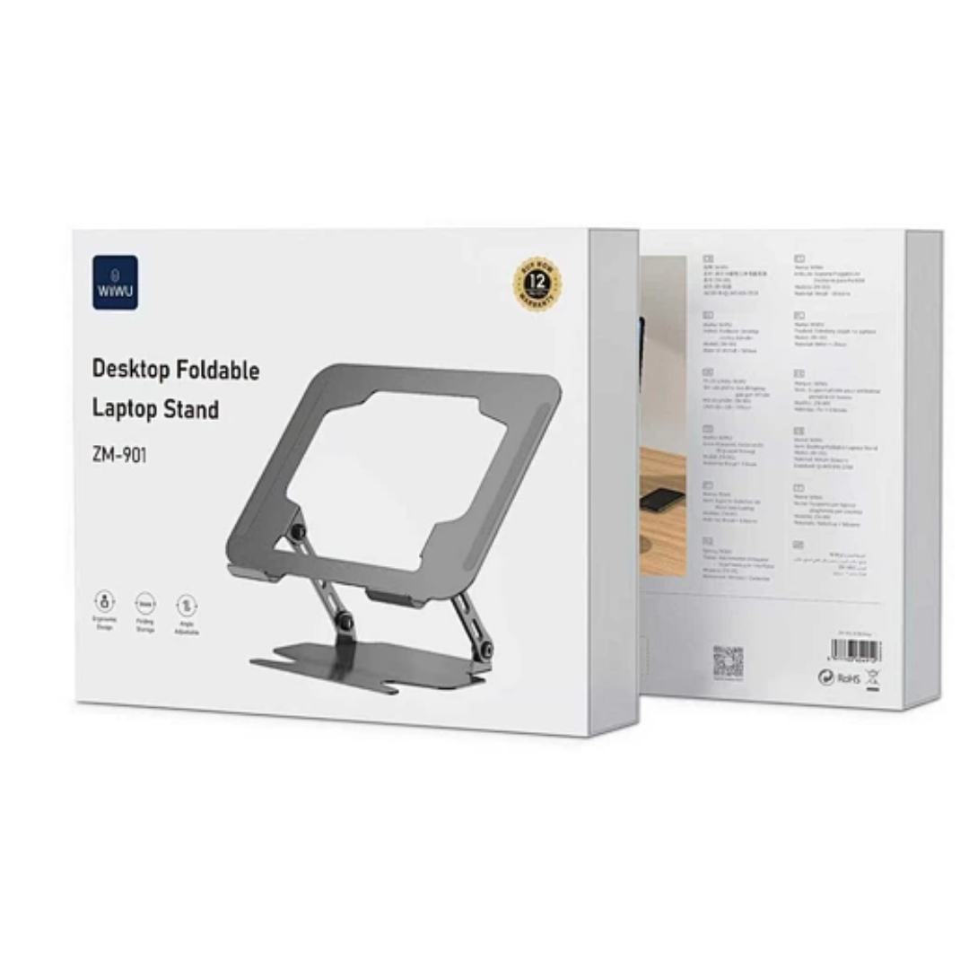 WiWU ZM-901 Metal Laptop Stand | Adjustable Height & Angle Ergonomic Riser | Heavy-Duty Foldable Desktop Holder for Laptops & Tablets up to 16-inch | Non-Slip Silicone Protection | Heat Dissipation Cooling Stand