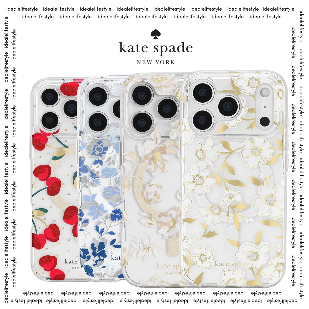 Kate Spade New York iPhone 17 MagSafe Case – Drop Protection | Floral, Glitter, Clear | Autumn Toile, Cherry Dot