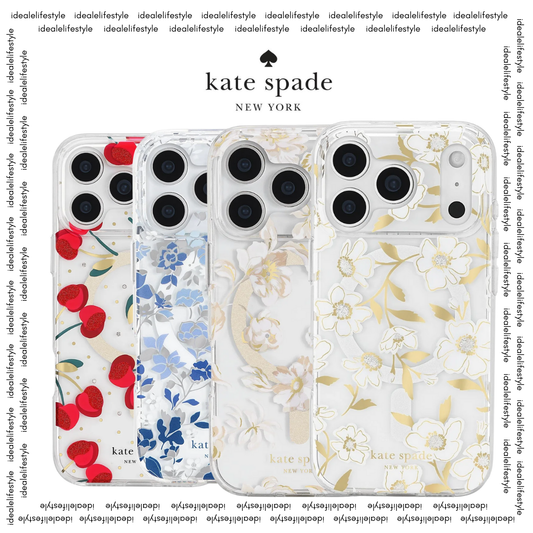 Kate Spade New York iPhone 17 MagSafe Case – Drop Protection | Floral, Glitter, Clear | Autumn Toile, Cherry Dot