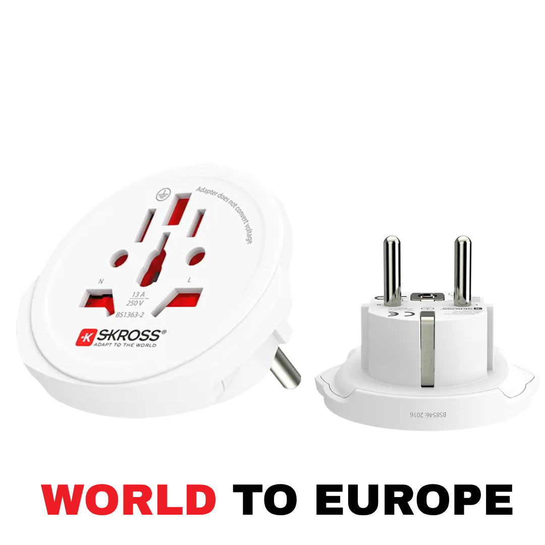 SKROSS World to Europe Travel Adapter (16A / 4000W Max) | Universal Plug for Germany, France, Spain & EU