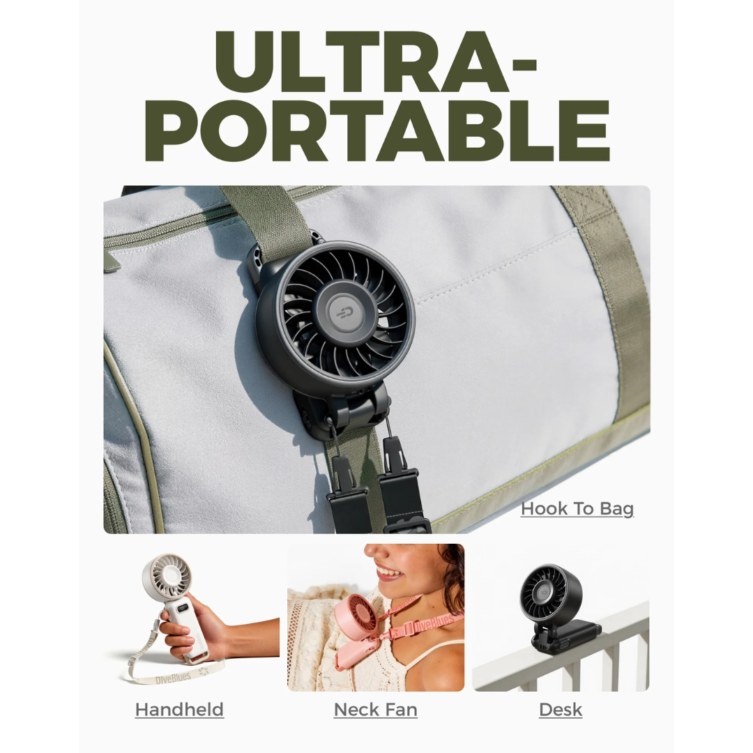 4-in-1 portable fan handheld neck desk clip-on design for indoor outdoor use