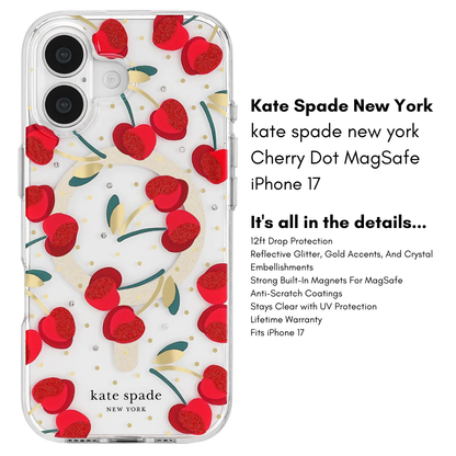 Kate Spade New York iPhone 17 MagSafe Case – Drop Protection | Floral, Glitter, Clear | Autumn Toile, Cherry Dot