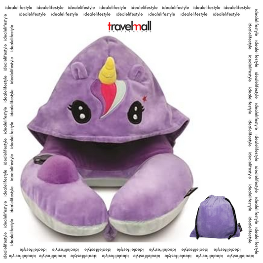 Travelmall 3D Inflatable Neck Pillow with Patented Pump and Hood - Unicorn