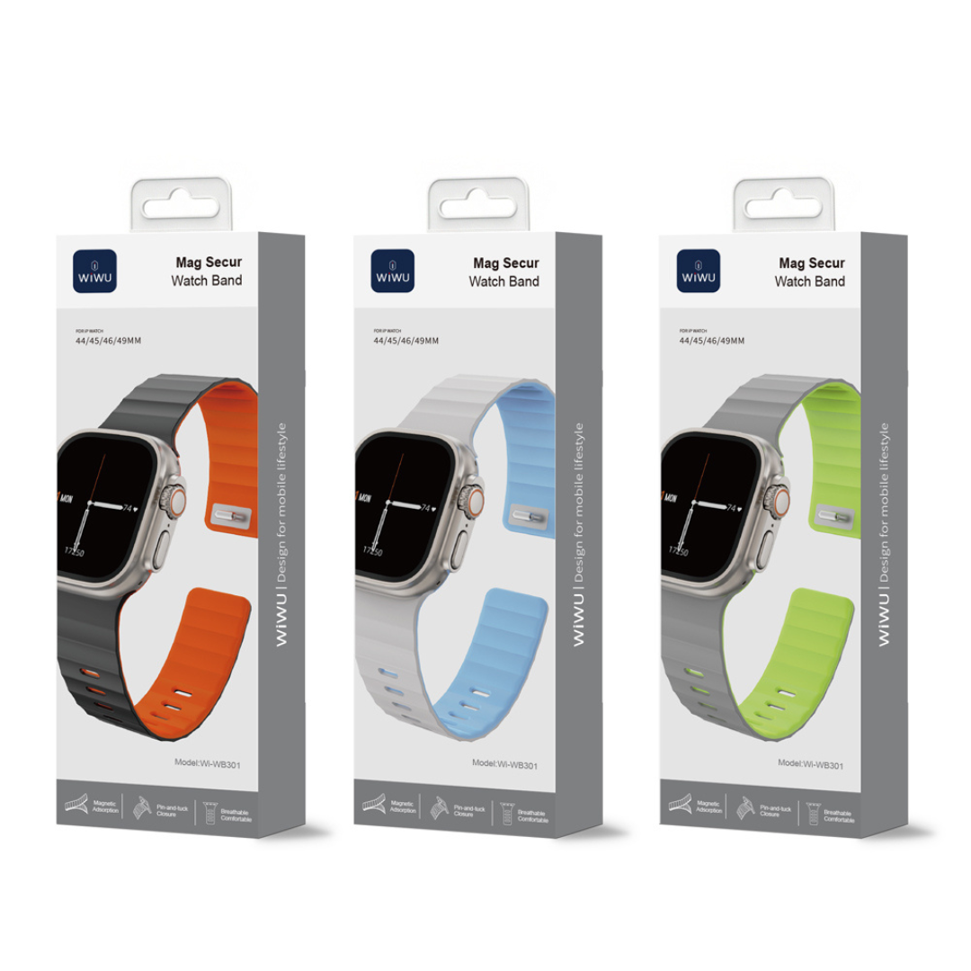 WiWU Mag Secur Watch Band Wi-WB301 – Magnetic Silicone Strap with Metal Lock for 44–49mm Smartwatch