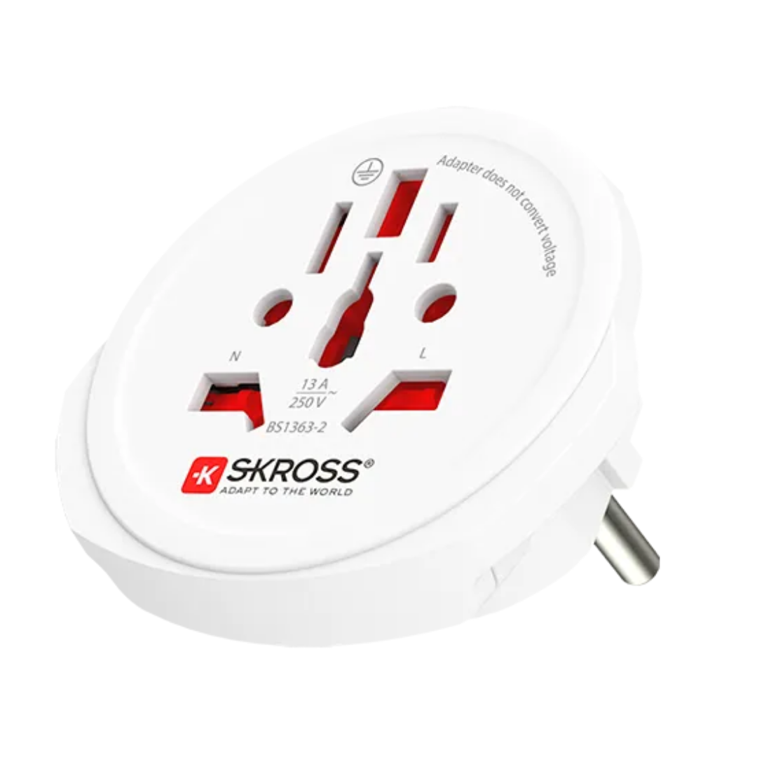 SKROSS World to Europe Travel Adapter (16A / 4000W Max) | Universal Plug for Germany, France, Spain & EU