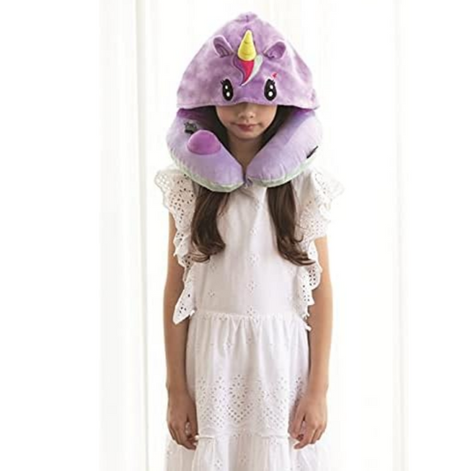 Travelmall 3D Inflatable Neck Pillow with Patented Pump and Hood - Unicorn