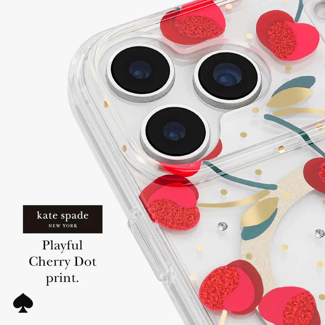 Kate Spade New York iPhone 17 MagSafe Case – Drop Protection | Floral, Glitter, Clear | Autumn Toile, Cherry Dot