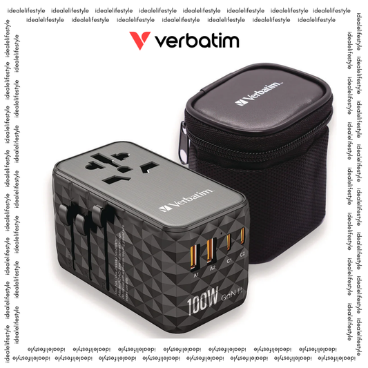 Verbatim® UTA-06 Gan III Universal Travel Adapter, (2) USB-A/(2) USB-C/Quick Charge 4+ (VER32121)