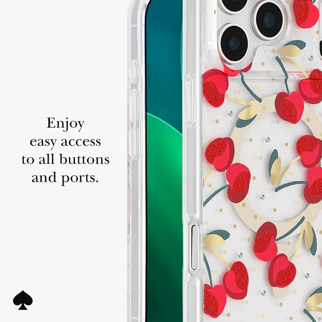 Kate Spade New York iPhone 17 MagSafe Case – Drop Protection | Floral, Glitter, Clear | Autumn Toile, Cherry Dot