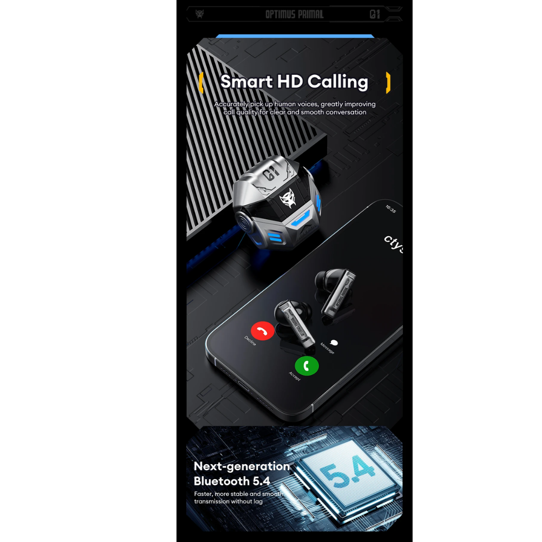 Transformers TF-T36 Wireless Earphones Bluetooth 5.4 | HD Call Noise Reduction | 24H Battery Life | HiFi Surround Sound TWS Gaming Earbuds