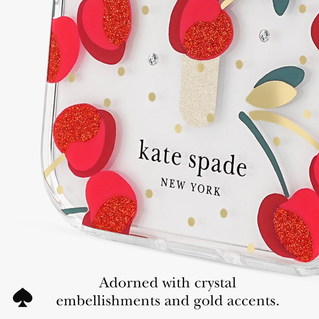 Kate Spade New York iPhone 17 MagSafe Case – Drop Protection | Floral, Glitter, Clear | Autumn Toile, Cherry Dot