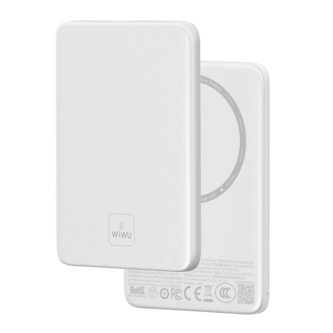 WiWU Wi-P085 5000mAh Ultra Slim 0.68cm Solid State Magnetic Wireless Power Bank 15W Fast Charge Aluminum Type C