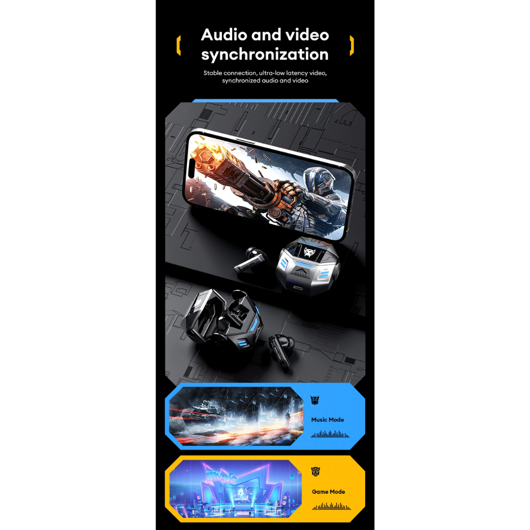 Transformers TF-T36 Wireless Earphones Bluetooth 5.4 | HD Call Noise Reduction | 24H Battery Life | HiFi Surround Sound TWS Gaming Earbuds