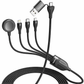 Travelmall Multi-Tool Pro 6-in-1 Smart USB Cable with interchangeable Lightning, USB-C, Micro-USB, and Apple Watch connectors, ideal for travel charging.