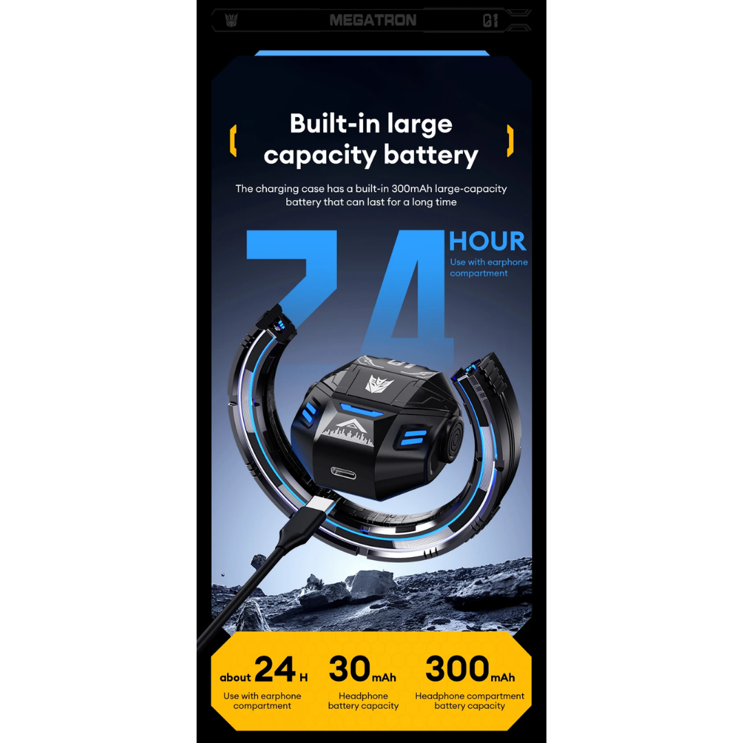 Transformers TF-T36 Wireless Earphones Bluetooth 5.4 | HD Call Noise Reduction | 24H Battery Life | HiFi Surround Sound TWS Gaming Earbuds