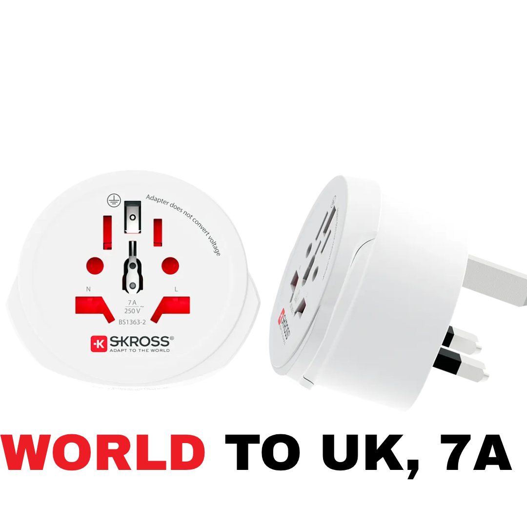SKROSS World to UK Travel Adapter (7A / 1750W Max) | Universal Plug with Replaceable Fuse for UK, Ireland & UAE