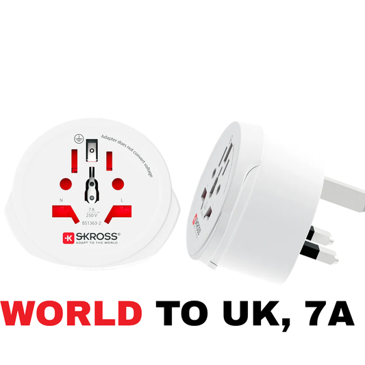 SKROSS World to UK Travel Adapter (7A / 1750W Max) | Universal Plug with Replaceable Fuse for UK, Ireland & UAE
