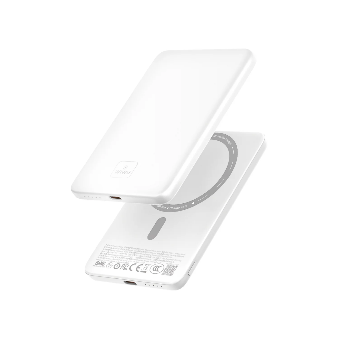 WiWU Wi-P085 5000mAh Ultra Slim 0.68cm Solid State Magnetic Wireless Power Bank 15W Fast Charge Aluminum Type C