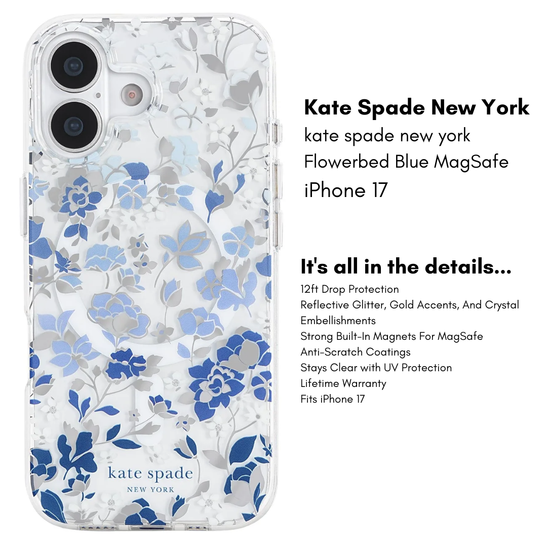 Kate Spade New York iPhone 17 MagSafe Case – Drop Protection | Floral, Glitter, Clear | Autumn Toile, Cherry Dot